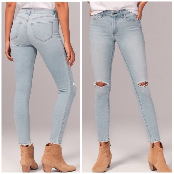 Abercrombie & Fitch Light Wash Mis Rise Distressed Women’s Skinny Jeans Sz 14